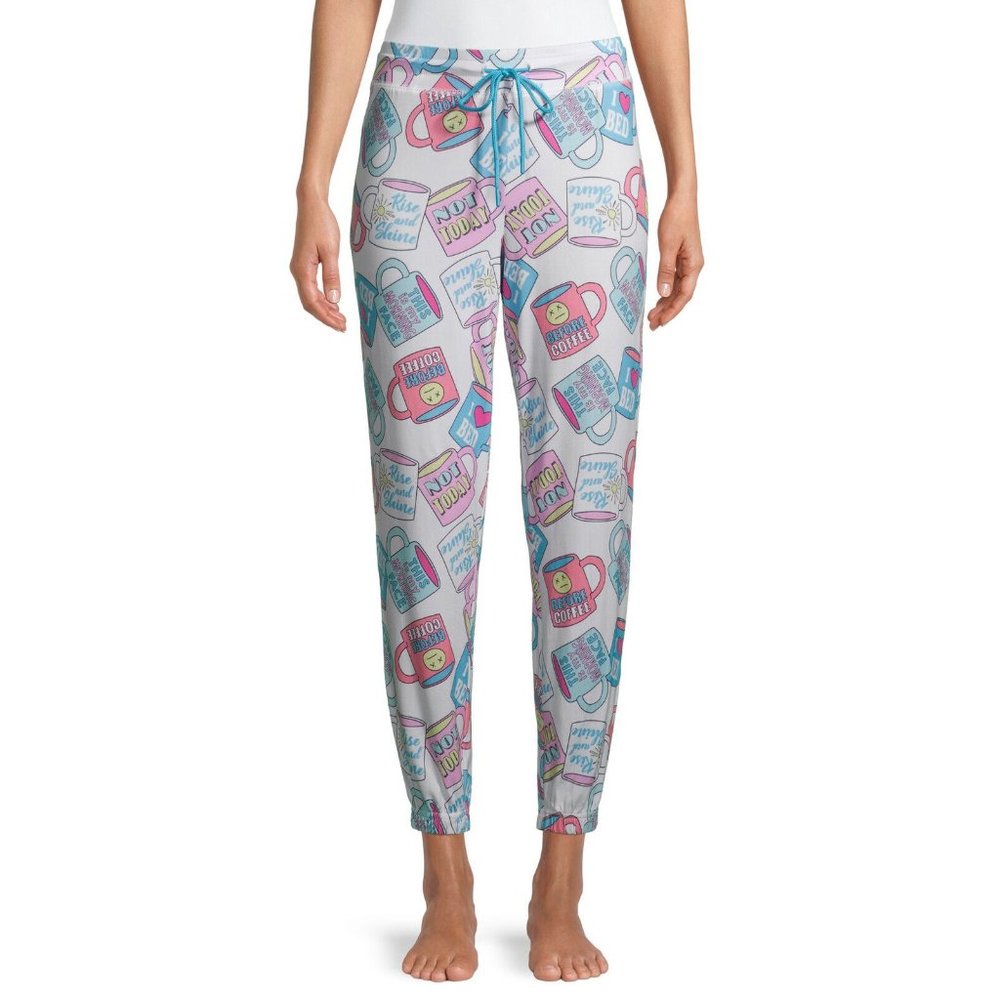 Briefly Stated Ladies Jogger Sleep Pants- Coffee Mugs Plus Size 2X